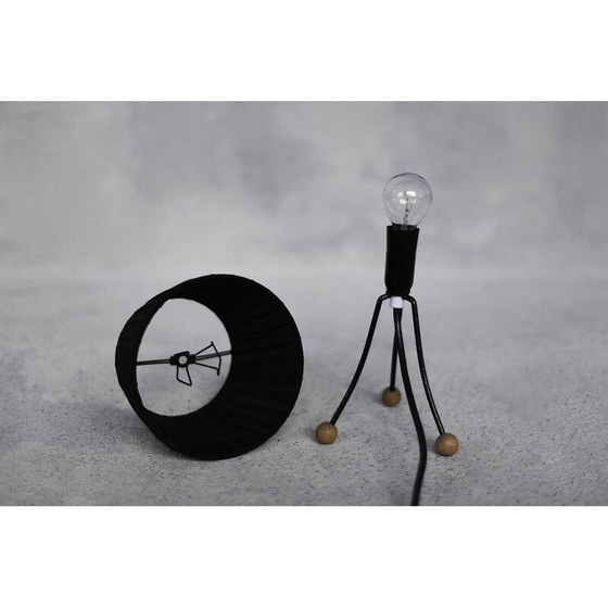 Image 1 of Lampe de table vintage en métal teinté noir et bois massif, Pologne 1960