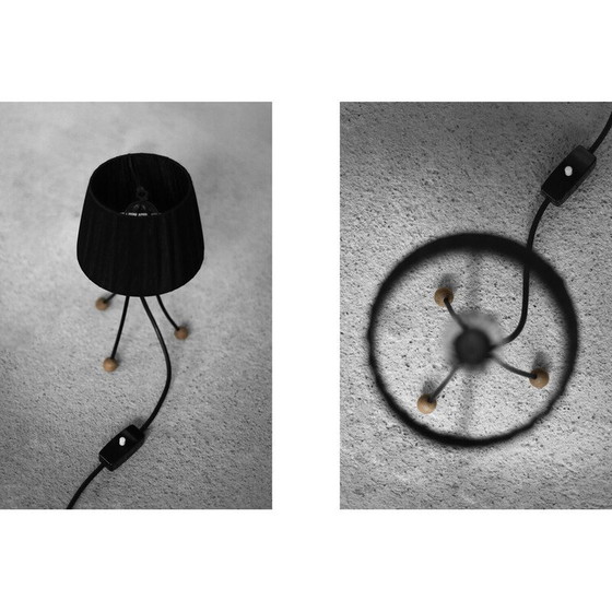 Image 1 of Lampe de table vintage en métal teinté noir et bois massif, Pologne 1960