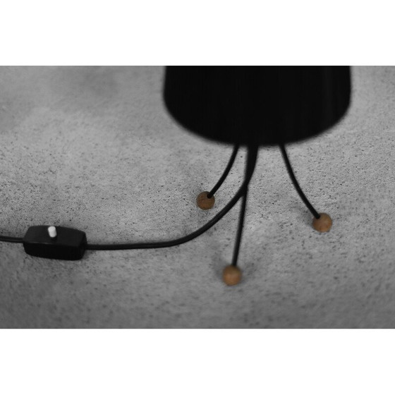 Image 1 of Lampe de table vintage en métal teinté noir et bois massif, Pologne 1960