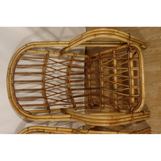 Image 1 of Paire de fauteuils en rotin vintage par Audoux Minnet, 1960