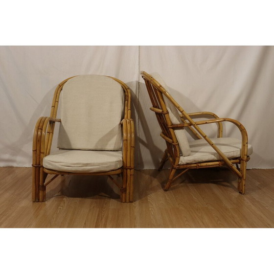 Image 1 of Paire de fauteuils en rotin vintage par Audoux Minnet, 1960