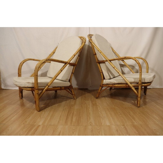 Image 1 of Paire de fauteuils en rotin vintage par Audoux Minnet, 1960