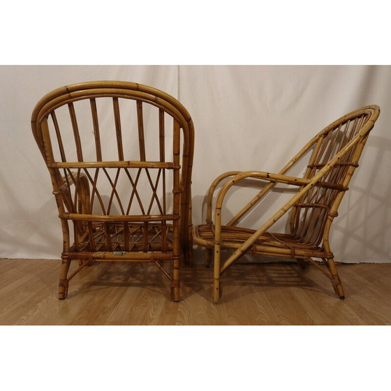 Image 1 of Paire de fauteuils en rotin vintage par Audoux Minnet, 1960