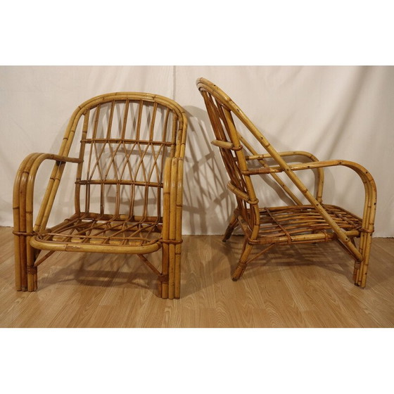 Image 1 of Paire de fauteuils en rotin vintage par Audoux Minnet, 1960
