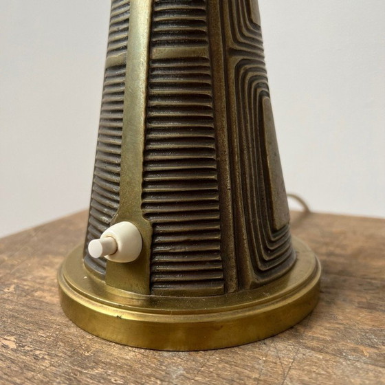 Image 1 of Lampe de table vintage en laiton et verre opalin par Sonja Katzin pour Asea, Suède années 1950