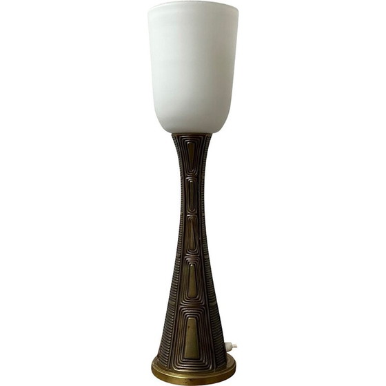 Image 1 of Lampe de table vintage en laiton et verre opalin par Sonja Katzin pour Asea, Suède années 1950