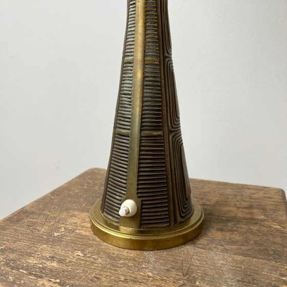 Image 1 of Lampe de table vintage en laiton et verre opalin par Sonja Katzin pour Asea, Suède années 1950