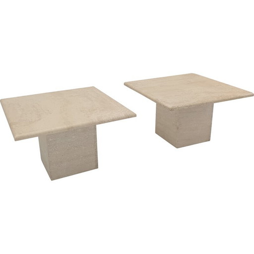 Paire de tables basses italiennes en travertin, 1980