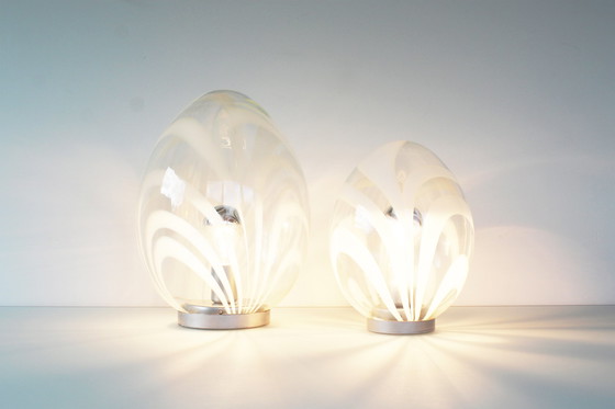 Image 1 of 2X lampes de table en verre vintage des années 1980