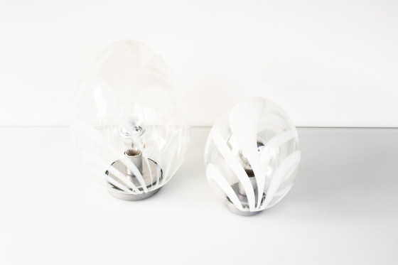 Image 1 of 2X lampes de table en verre vintage des années 1980