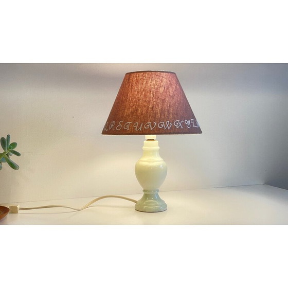 Image 1 of Lampe vintage en marbre blanc et lin