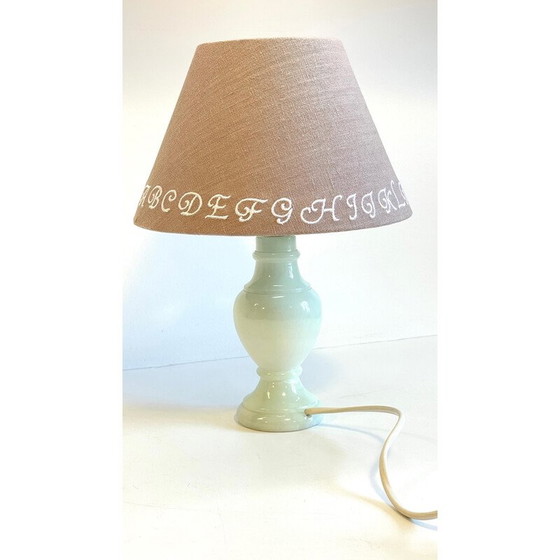 Image 1 of Lampe vintage en marbre blanc et lin