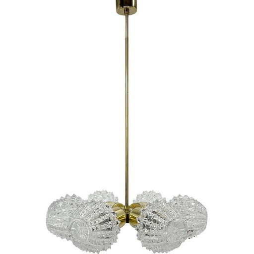 Paire de lustres vintage en laiton et verre par Kamenicky Senov, 1960s