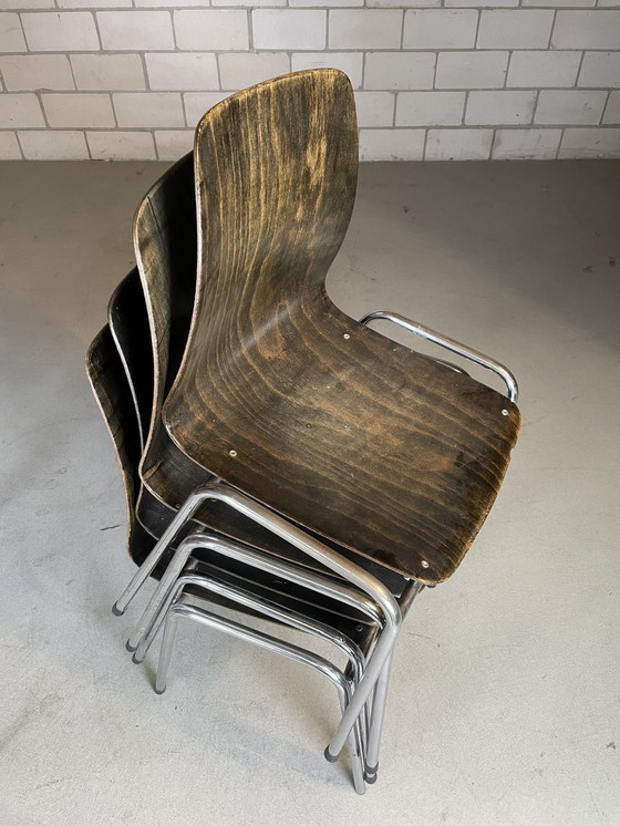 Image 1 of 7X Chaise d'école industrielle vintage