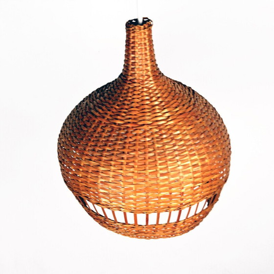 Image 1 of Lampe suspendue vintage scandinave avec abat-jour en osier, Danemark années 1960