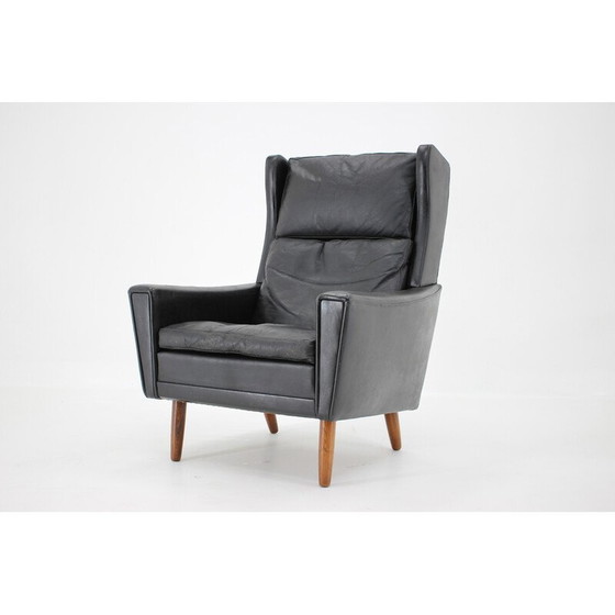 Image 1 of Fauteuil à oreilles en cuir vintage, Danemark 1970