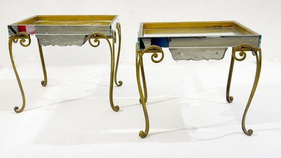 Image 1 of Paire de tables d'appoint en verre et laiton, années 1940