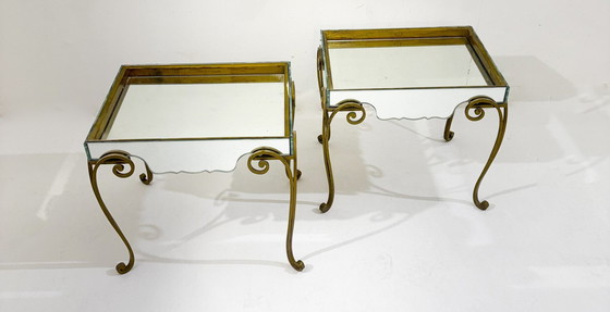 Image 1 of Paire de tables d'appoint en verre et laiton, années 1940