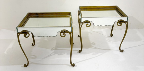 Image 1 of Paire de tables d'appoint en verre et laiton, années 1940