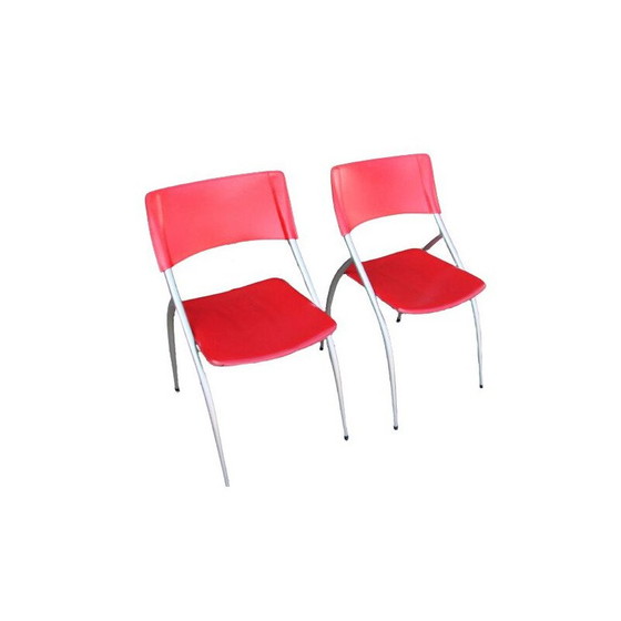 Image 1 of Paire de chaises Calligaris en métal et cuir, Italie 1990