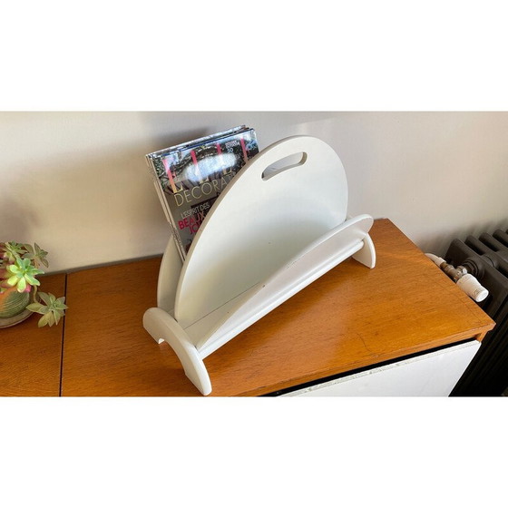 Image 1 of Porte-revues vintage en bois géométrique blanc, 1980