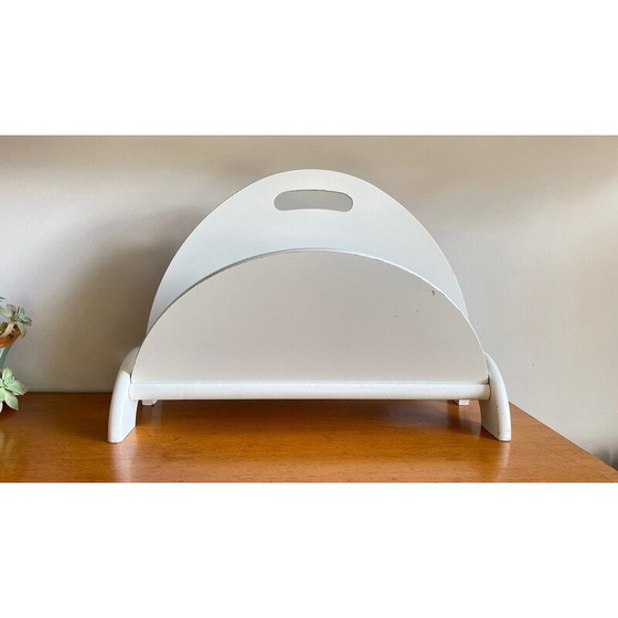 Image 1 of Porte-revues vintage en bois géométrique blanc, 1980