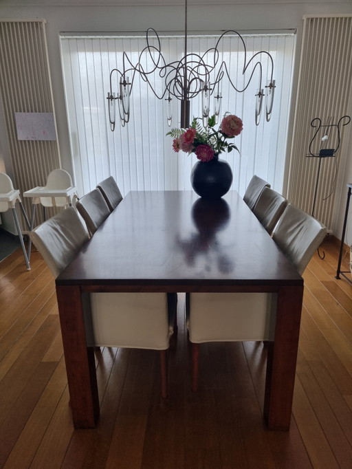 Table de salle à manger en cerisier massif, copie légère antique