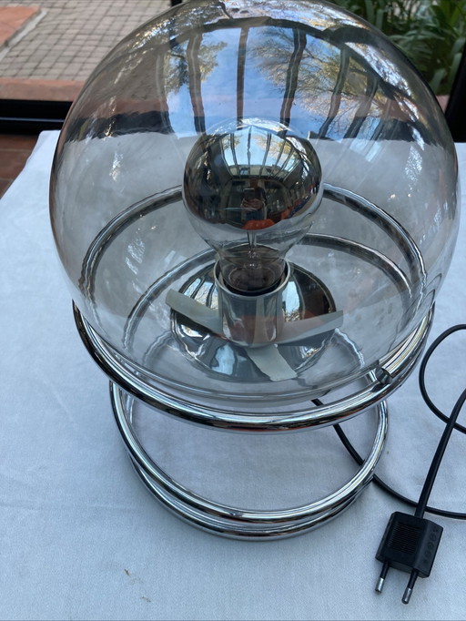 Lampe À Poser En Métal, Chromée Et Globe En Verre Space Age 70