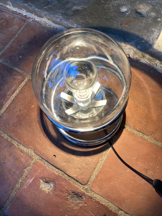 Image 1 of Lampe À Poser En Métal, Chromée Et Globe En Verre Space Age 70
