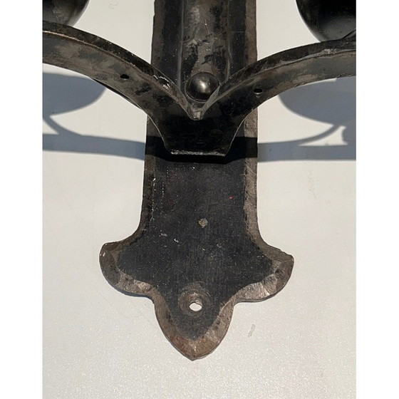 Image 1 of Ensemble de 6 appliques vintage en fer forgé, France 1950