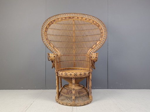 Chaise Emanuelle en paon avec tabouret, 1970S