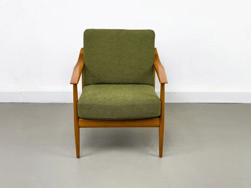 Chaise Lounge En Teck Et Bouclé Par Knoll Antimott, 1960S