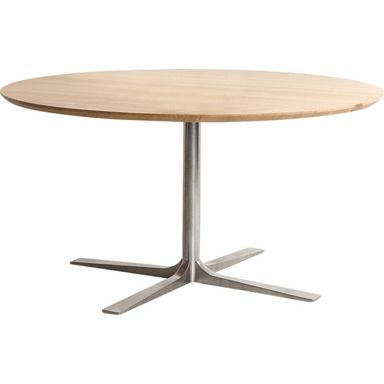 Image 1 of Table ronde vintage en bois de cerisier avec base en métal