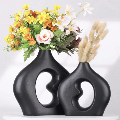 Vases Beignet En Céramique Noire