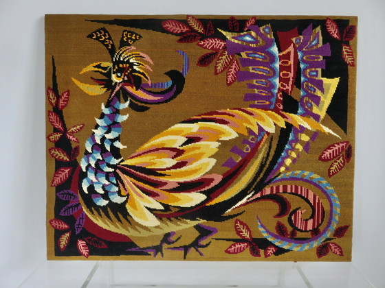 Image 1 of Tapisserie " L'Oiseau D'Or " Stylisé, Futuriste Années 60 70