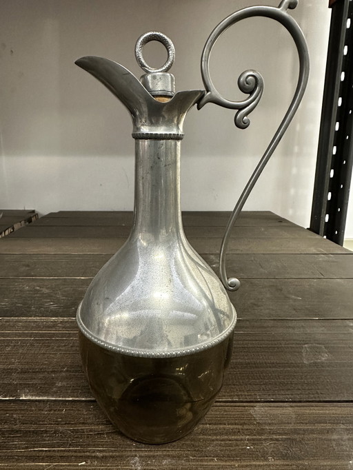 Très Belle Carafe À Décanter En Verre Quartz Et Étain - Bouchon Liège Et Etain