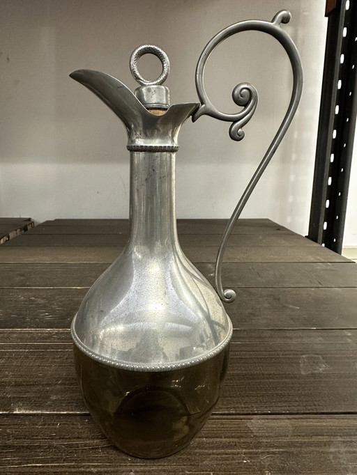 Très Belle Carafe À Décanter En Verre Quartz Et Étain - Bouchon Liège Et Etain