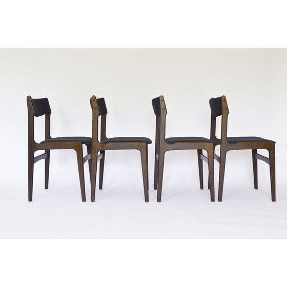 Image 1 of Ensemble de 4 chaises de salle à manger vintage en feutre et noyer par Erik Buch pour O.D. Møbler, Danemark années 1960