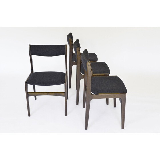 Image 1 of Ensemble de 4 chaises de salle à manger vintage en feutre et noyer par Erik Buch pour O.D. Møbler, Danemark années 1960