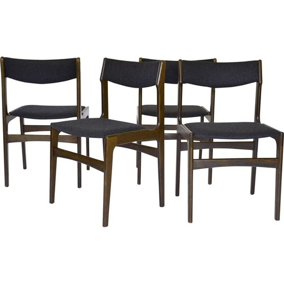 Image 1 of Ensemble de 4 chaises de salle à manger vintage en feutre et noyer par Erik Buch pour O.D. Møbler, Danemark années 1960