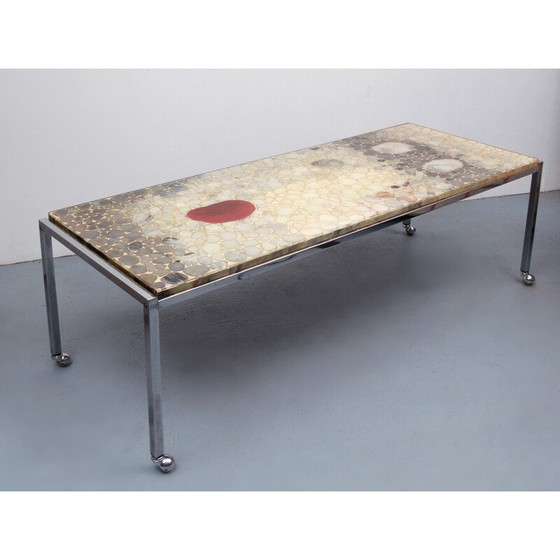 Image 1 of Table basse vintage en métal chromé avec roues, 1970