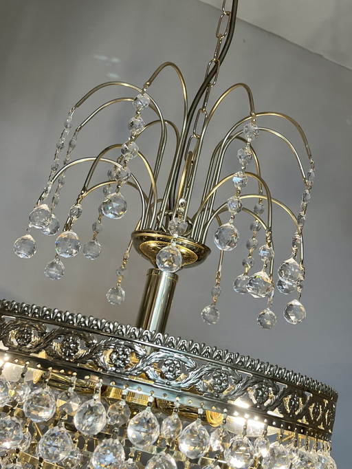 Chandelier design Swarovski boules de cristal feuille d'or