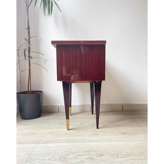 Image 1 of Table de chevet vintage en bois et laiton, 1950