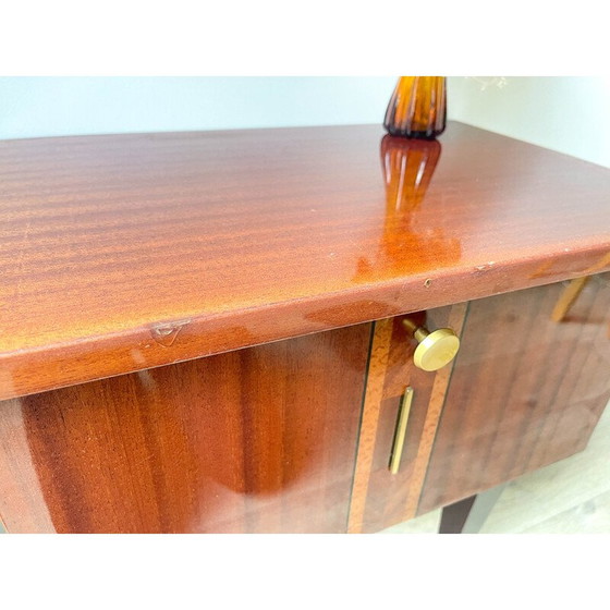 Image 1 of Table de chevet vintage en bois et laiton, 1950