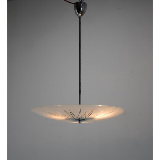 Lampe suspendue vintage en verre et acier chromé pour Instala Decin, 1960