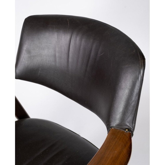 Image 1 of Fauteuil vintage en palissandre et cuir noir, danois, années 1976