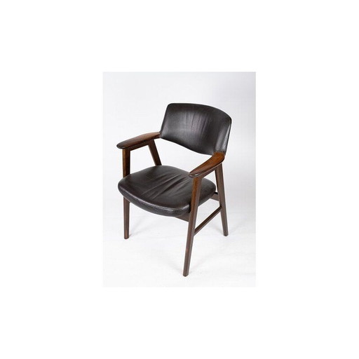 Fauteuil vintage en palissandre et cuir noir, danois, années 1976