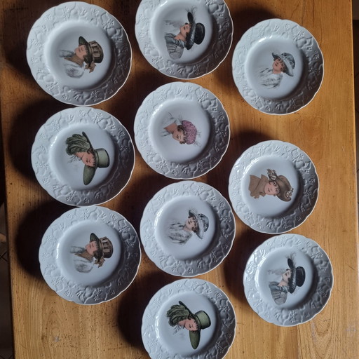 10 Assiettes  Lierre Sauvage Et Femme Au Chapeau Cnp