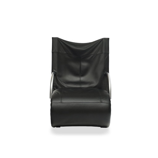 Ligne Roset Zen Fauteuil Cuir Noir Piétement luge