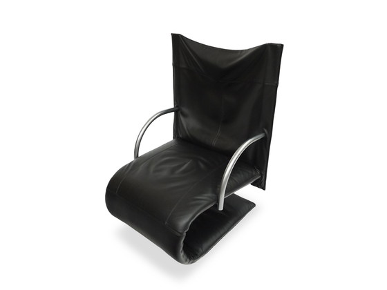 Image 1 of Ligne Roset Zen Fauteuil Cuir Noir Piétement luge